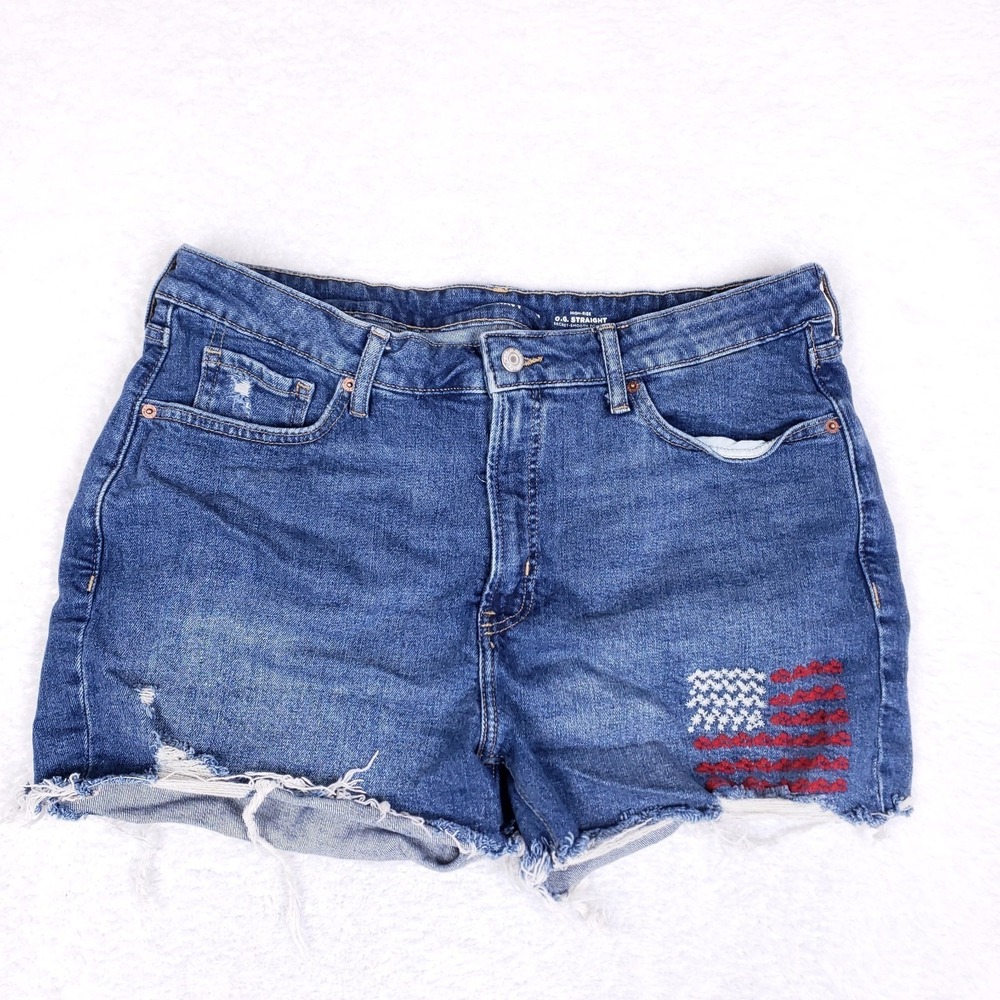 Old Navy‎ Shorts 16 OG Straight High Rise Blue Denim American Flag Distressed